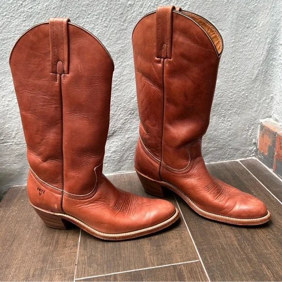 Vintage FRYE Brown Leather Cowboy Boots 2300 Frye Vintage Frye Cowboy Boots Men main image 4